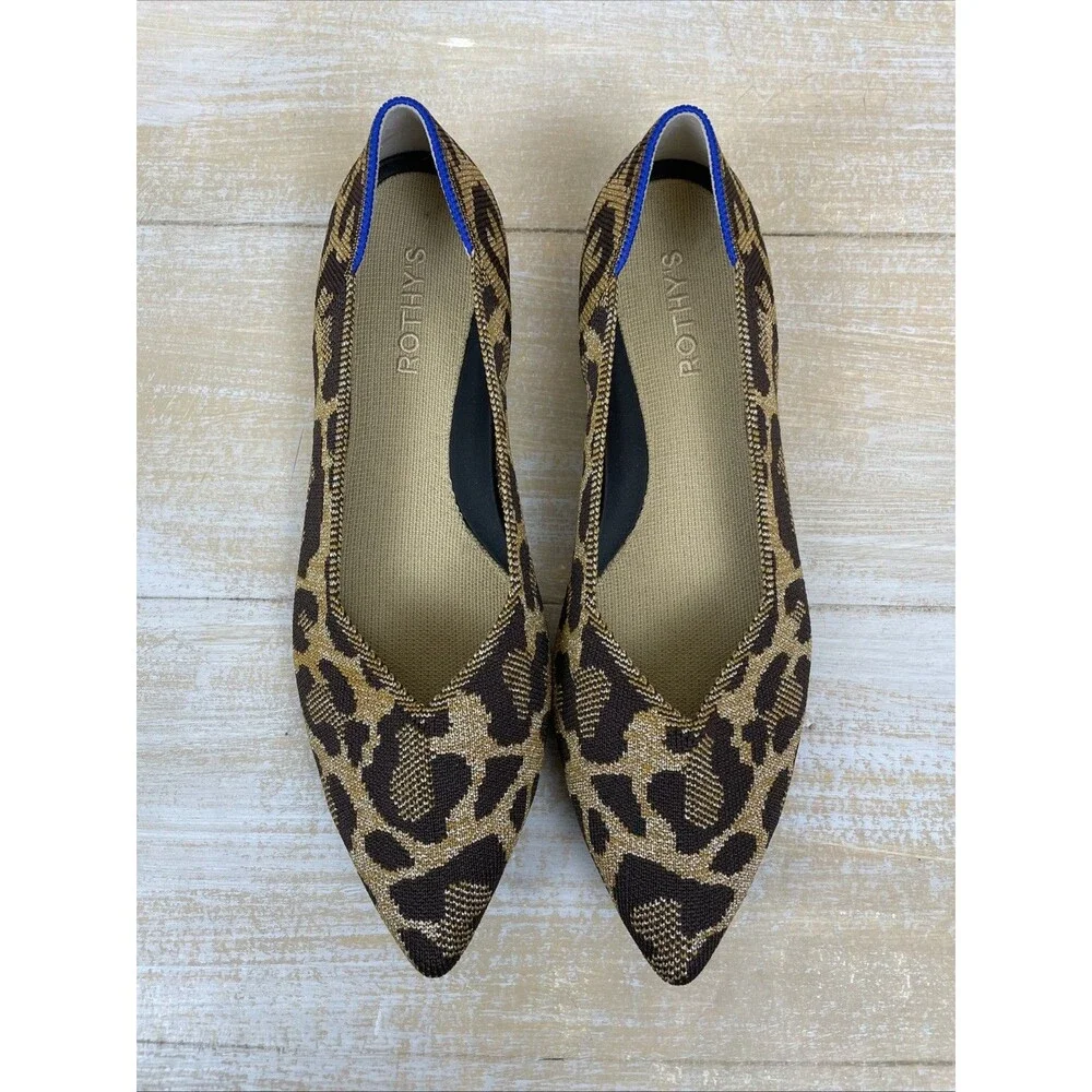 Rothy's The Point II Metallic Cat Leopard Print Slip On Flat Shoes Size 9.5 - Picture 3 of 10